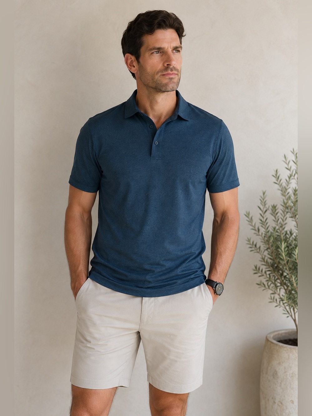 Quince Flowknit Breeze Performance Polo Heather Ocean Navy Men’s Medium